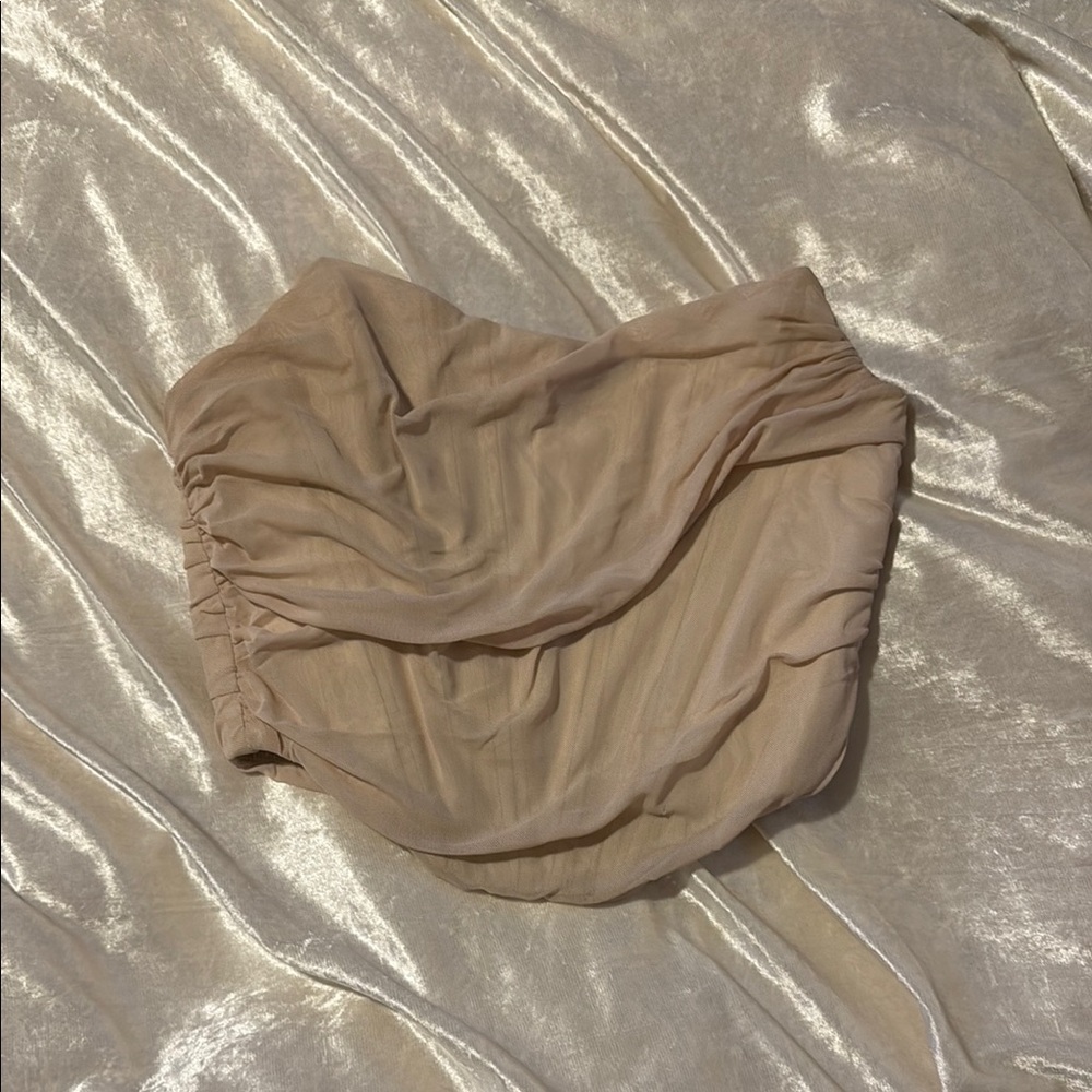 Elegant Tan Ruched Corset Top